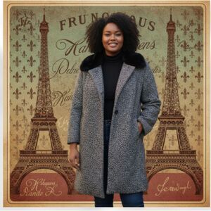 Vintage Karakul Collar Tweed Swing Coat Fully Lined Rare Plus Size XL/2XL
